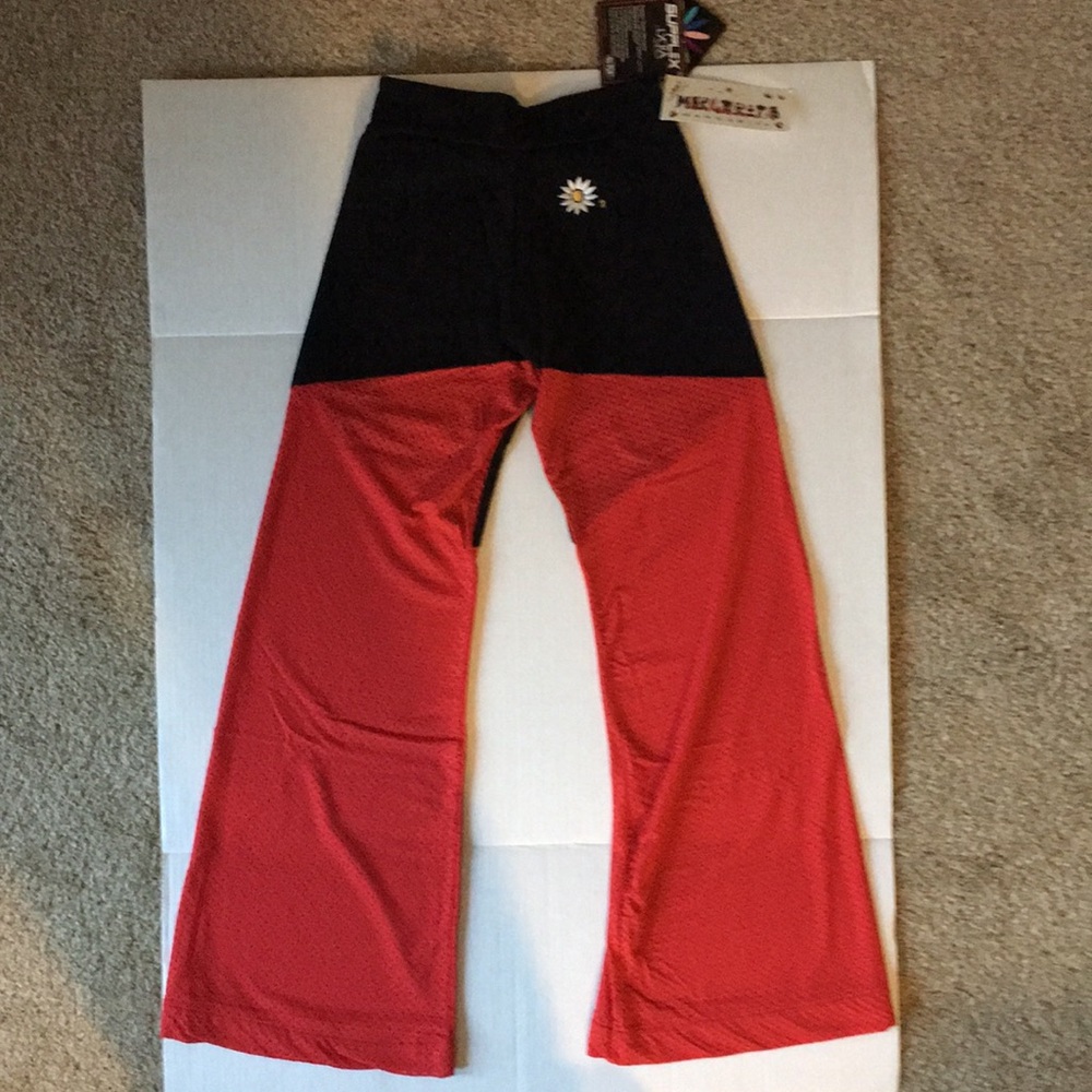 NWT Zumba Yoga pants retro look from 70’s vibe. Black and red color block. - Picture 2 of 13
